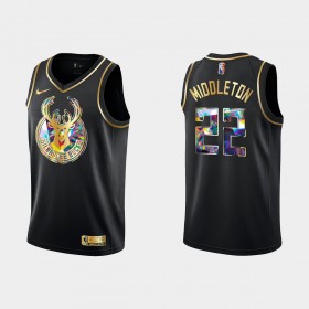 Maillot NBA Milwaukee Bucks Khris Middleton 22 Nike 2021-22 Noir Golden Edition 75th Anniversary Diamond Swingman - Homme